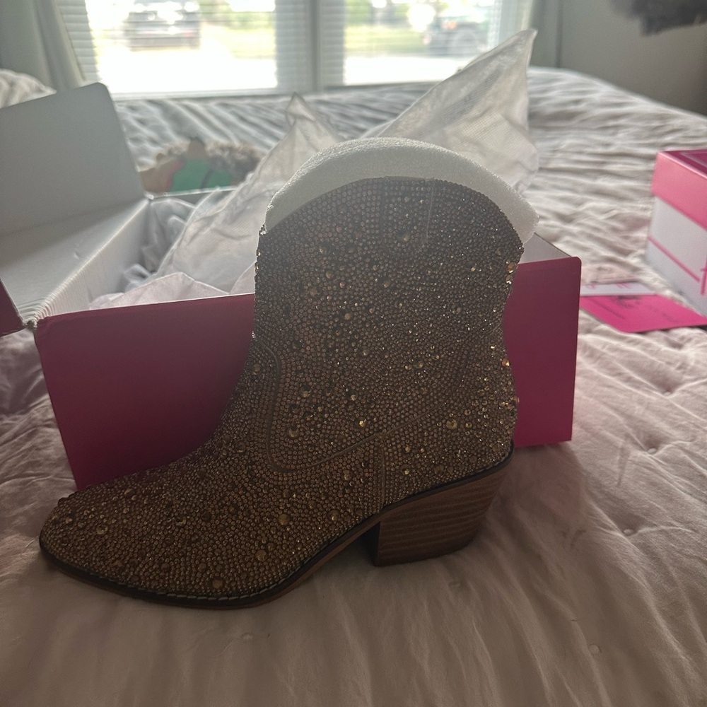 Corkys Gold Rhinestone Ankle Boots
